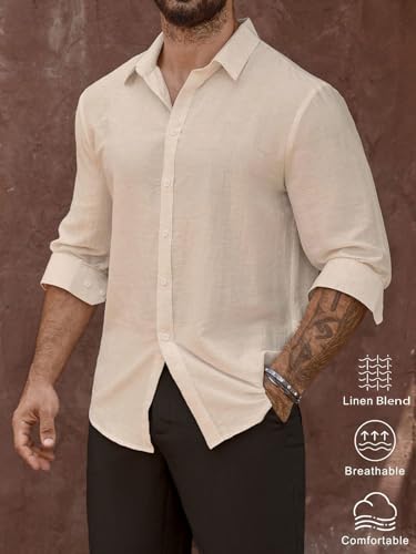 Image of Men's Casual Button Down Shirts Long Sleeve Linen Touch Textured Shirt Wrinkle Free Fashion Casual Vacation Beach Summer Shirt (1001)
