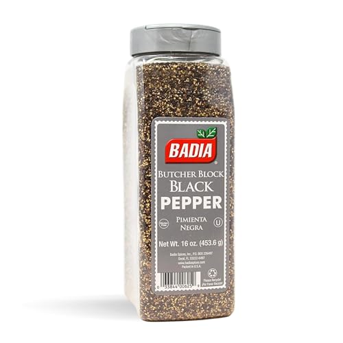 Badia Black Pepper Butcher Block, 16 oz – Coarse & Bold Pepper for Grilling, Cooking and Seasoning