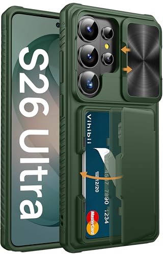 Vihibii Coque pour Samsung Galaxy S26 Ultra avec Card Holder, Protection Appareil Photo, RFID Blocage, Protection Silicone Militaire Antichoc Femme Homme...