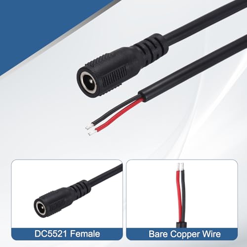 Cable de alimentación CC hembra de 5,5x2,1mm a cable desnudo de 3m 3