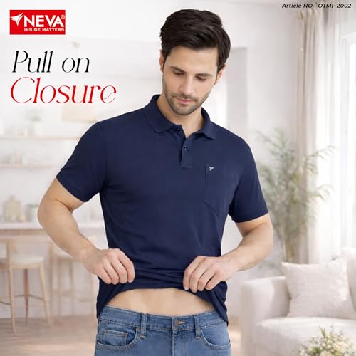 Image of NEVA Men's Regular Fit Half Sleeve Polo Neck T-Shirt with Chest Pocket