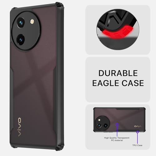 Image of Pikkme Vivo T3x 5G / Vivo Y200i 5G Back Cover | Crystal Clear Transparent Back | Ultra Hyrbid | Full Camera Protection | Raised Edge | Bumper Back Case (Black)