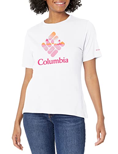 Columbia Women's Bluebird Day Relaxed Crew Neck, White/Csc Stacked Halftone Fishing Grx, Large #TOP21