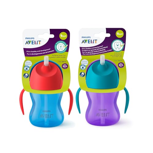 Philips Avent Sipper Bottle for Kids | No.1 Brand Recommended by Moms Worldwide | Leak Proof Design | Easy Grip with Silicone Handle | 9m+ | 200ml | Packof1 |(Blue/Purple)|SCF796/00