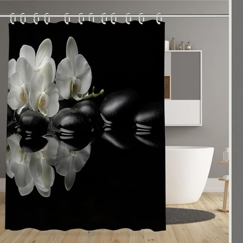 Rideau de douche 180x200cm imperméable motif pierre d'orchidée rétro - 2