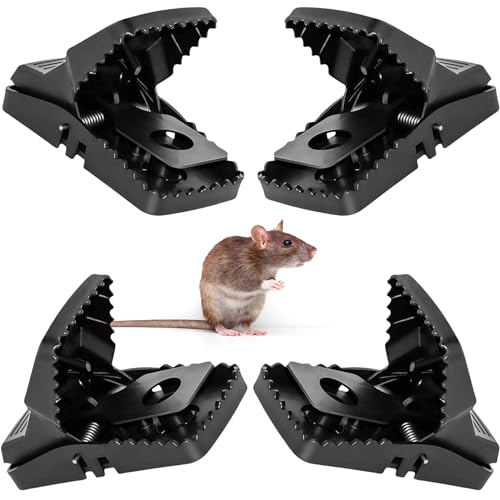 BATUUTAH 4 Pack Large Rat Traps Heavy Duty & Reusable Rodent Control for Indoor & Outdoor Use One-Hand Easy-Set 14cm Long Snap Traps