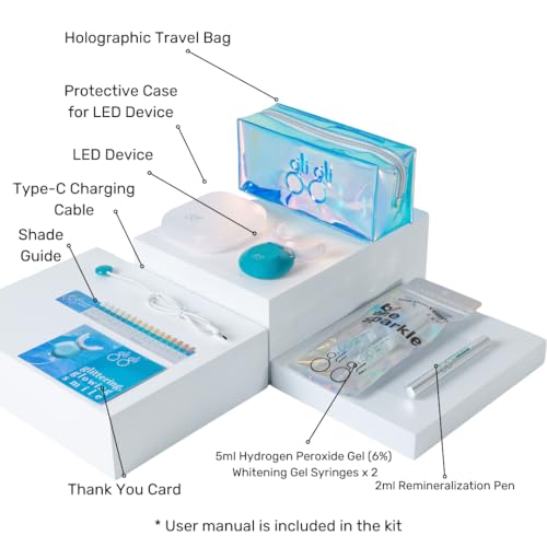 Image of Super Sparkle Booster Teeth Whitening Kit - 2 x 5ml Hydrogen Peroxide 6% Whitening Gel Syringes - Includes Rechargeable LED Whitening Device & Remineralization Pen - 10 to 15 Days Treatment