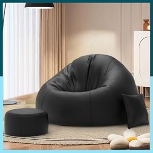 ComfyBean Bag with Beans Filled 4XL Bean Bag Sofa with Free Cushion and Footrest – Official : Versailles Velvet Combo (Matching Color : Solids, Black)