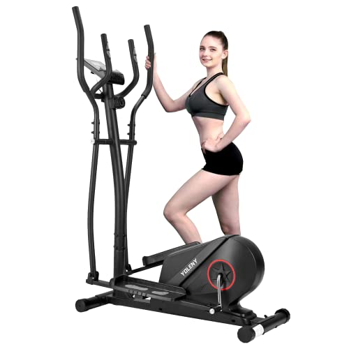 YOLENY Elliptical Trainer, Magnetic Elliptical Machine with Multiple Resistance Levels, Portable Elliptical Trainer with LCD Monitor and Pulse Rate, Smooth Quiet Driven for Home Gym Office Workout