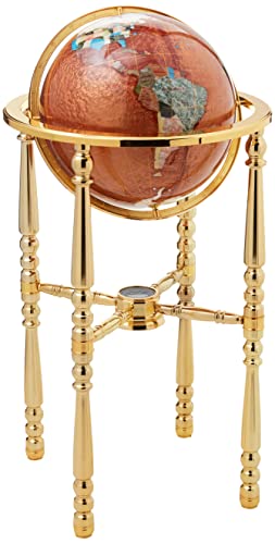 Unique Art 36-Inch Tall Amberlite Pearl Swirl Ocean Floor standing Gemstone World Globe with 4 Leg Gold Stand