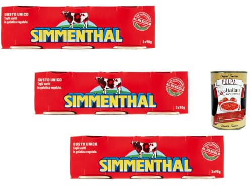 Simmenthal Rindfleisch in pflanzlicher Gelatine, 3er Pack (je 3 x 90 g Dosen), italienische Fleischspezialität für Salate & Sandwiches + Italian Gourmet polpa