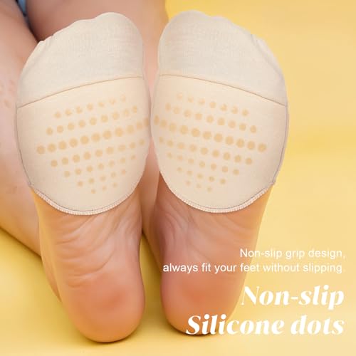 6 Pairs of Toe Topper Socks Women, Toes Cover Socks, Ball of Foot Cushion Sock with Sponge Cushion, Women's Toe Cover with Padding, Suitable for High Heels, Pumps (Black, Skin Color)4