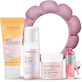 Evereden Kids Skincare Set – Trio Routine with Multi-Vitamin Face Wash & Cream (Peach), SPF 30 Mineral Sunscreen, Spa Headband & Tinted Lip Gloss – Gentle, Nourishing Daily Care for Kids