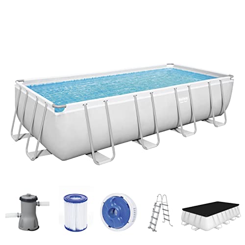 Bestway Power Steel Frame - Set Completo per Piscina con Pompa filtrante, 488 x 244 x 122 cm, Colore: Grigio Chiaro