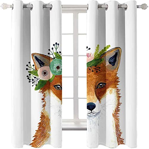 PVMLVM Rideaux Occultants Chambre 3D Animal Renard Imprimé Rideau À Oeillets, Salon Et Chambre Enfant Décoration De Fenêtre 220x215cm 2 Panneaux Isolant Thermique Et Phonique Rideaux Cover