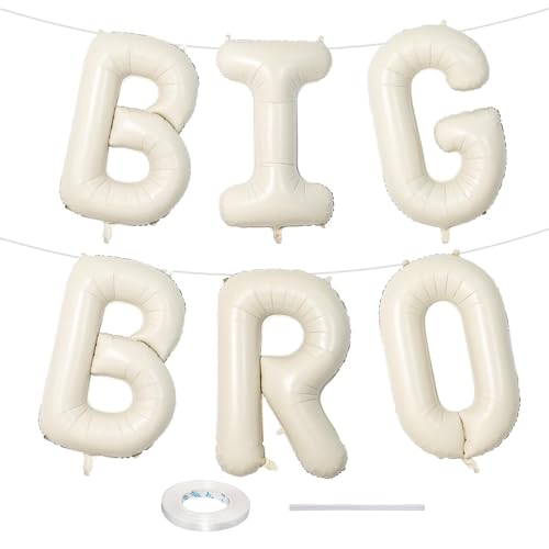 Image of 40 Inch Beige Big Bro Balloons Letter, Large Cream White Sand Big Bro Foil Balloon, Neutral Ivory Alphabet Mylar Balloon for Kid Newborn Boy Announcement Gender Reveal Baby Shower Party Decorations