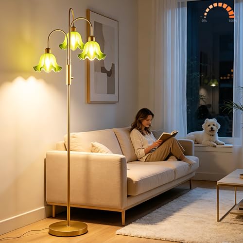 Image of Lightdot 70IN Flower Floor Lamp for Living Room, 3 Pole Dimmable Tree Floor Lamps with 3000K Bulb Included for Wedding /Party, Unique Floral Tall Lamp with 5Lbs Heavy Base for Bedroom /Sofa-Green