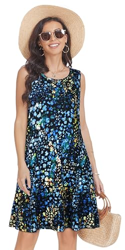 Image of elescat Women's Summer Dresses 2026 Beach Casual Sleeveless Floral Print Tank Loose Sundress with Pocket
