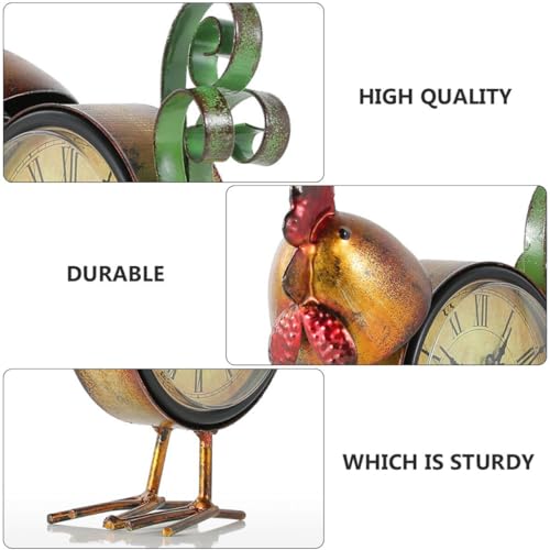 Reloj de pollo de hierro figura vintage sobre mesa decoración hogar marrón antiguo 8