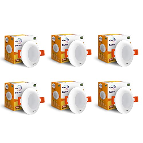 Image of Wipro Garnet 3W Led Mini Downlight for Home & Cabinet| Cool Day White (6500K) | Compact Design with 120 Beam Angle | Recessed Down Light for False Ceiling | Cutout - 2.3 Inch | Pack of 6