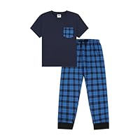 Boys Blue Check Woven Long Cotton Pyjama Set PJs for Kids (10-11 Years)