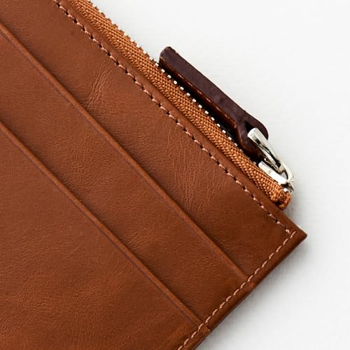 RFID Blocking Zipper Wallet, Slim Business Card Holder, Men & Women, Handcrafted Full-Grain Leather, Gift Box & Pouch, Christmas & Birthday, Tan3