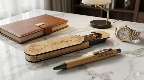 Image of Kajri Gifts Personalized Pen with Name Engraved Wooden Gift Box Best for Gifting, Corporate Gift, Doctor, Advocate, Boss, Employee, Teacher (Wooden Look)
