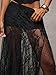 Women Sexy See Through Lace Maxi Skirt Elastic Low Waist Sheer A Line Long Flowy Skirt (Black, M)