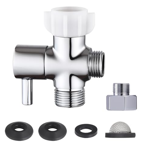 Hsmhose Bidet T Adapter with Shut off Valve,Metal T Valve for Bidet 7/8” X 7/8” X 1/2”or 3/8”,Tee Connector Bidet Attachment for Toilet