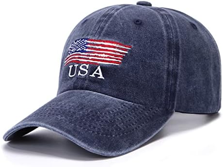 American Flag Baseball Cap Vintage Washed Distressed Cotton for Men and Women Adjustable Classic Dad Hat (Navy)