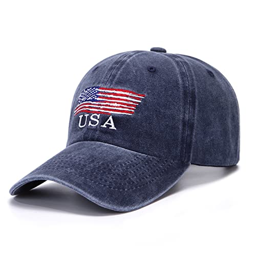 American Flag Baseball Cap Vintage Washed Distressed Cotton For Men And Women Adjustable Classic Dad Hat (Navy) #TOP3