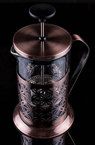 Gourmet Copper French Press and 4 Mug Set - Modern Lattice Design