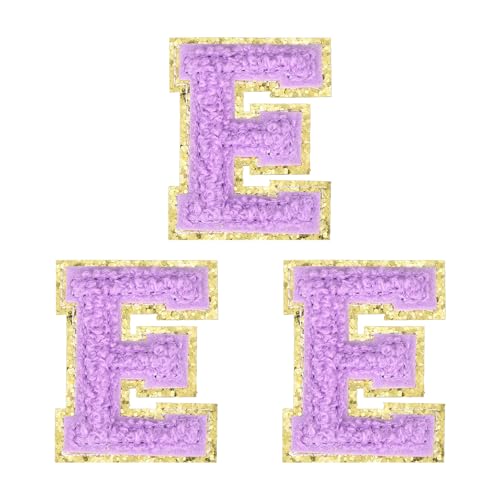 MECCANIXITY 2" Chenille Iron on Letter Patches Purple Letter E 3pcs