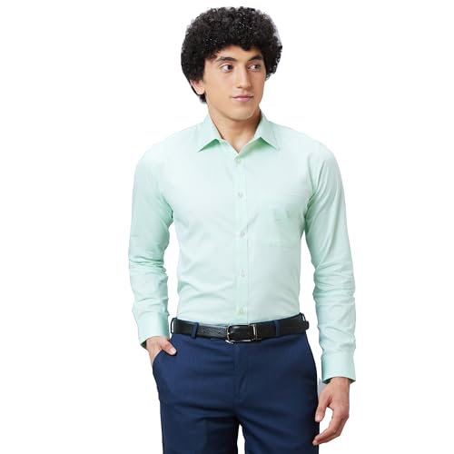 Image of Raymond Men Slim Fit Structure Pattern Pure Cotton Semi Cutaway Collar Full Sleeve Formal Shirt