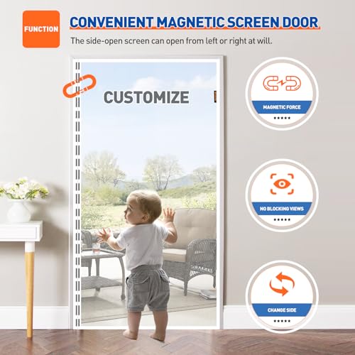 Image of MAGZO Customized Magnetic Screen Door, Sturdy Custom Magnets Double Mesh Door Screen Curtain with Full Frame Hook & Loop for Entrance