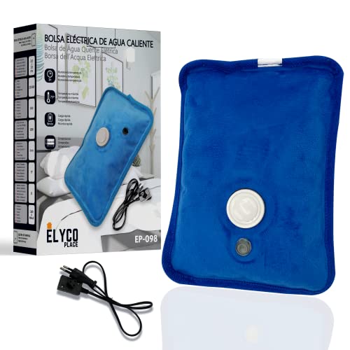 ELYCO PLACE Sac à Eau Chaude électrique Rechargeable en 8 Minutes pour 2 Heures de Chaleur Uniforme agréable, Toucher Doux, 600 W. (Bleu) Cover