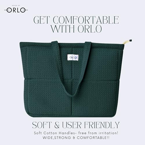 Image of Premium Cotton Waffle Quilted Tote Bag, Large Spacious Handbag for College, Office, Work, Travel, Shopping & Daily Use