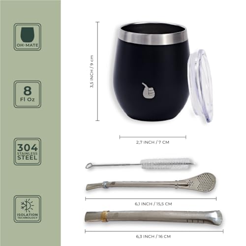 Image of MyGaucho Yerba Mate Cup Gourd Set, 8oz, 2 Bombillas & Spill-Prev Lid | Stainless Steel Mate Cup, BPA-free lid & cleaning brush, comfortable sipping, and simple cleanup at home, work, or on the go