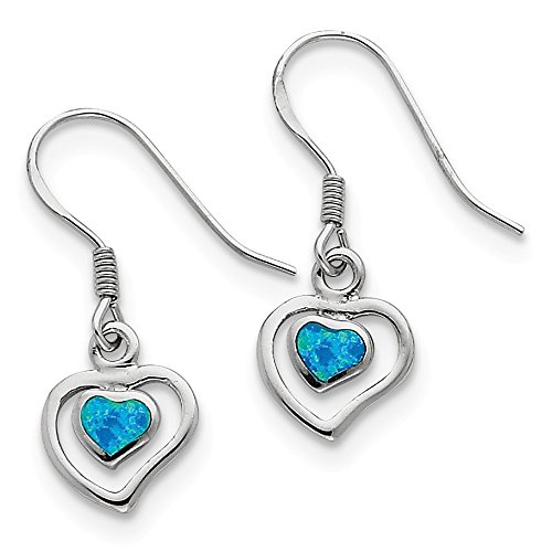 925 Sterling Silver Created Blue Opal Inlay Center Heart Drop Dangle Chandelier Earrings Love Fine Jewelry For Women Gifts For Her