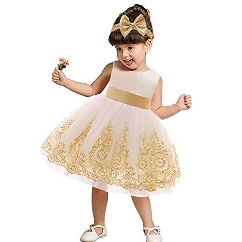Image of CMMCHAAH 0-6T Baby Girls Pageant Lace Embroidery Dresses Toddler Party Bowknot Tutu Gown Dress with Headwear