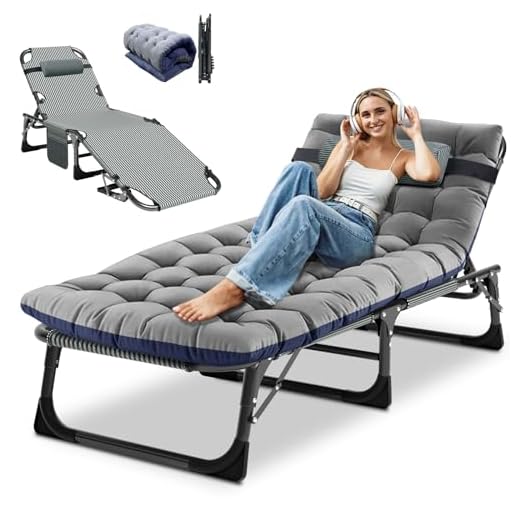 DoCred Folding Chaise Lounge Chair, Folding Cot, 5-Position Adjustable Heavy Duty Patio Chaise Lounges for Outside, Poolside, Beach, Lawn, Camping