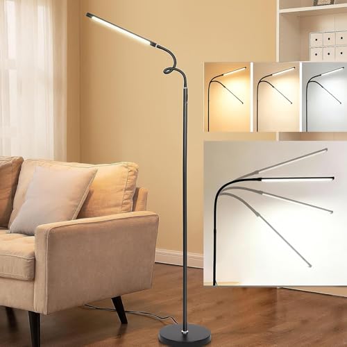 BREEZENEST LED Floor Lamp Touch Control Dimmable Standing Lamp with 3 Color Modes 10 Brightness Levels Flexible Gooseneck Reading Light Adjustable Height Indoor Lighting for Living Room