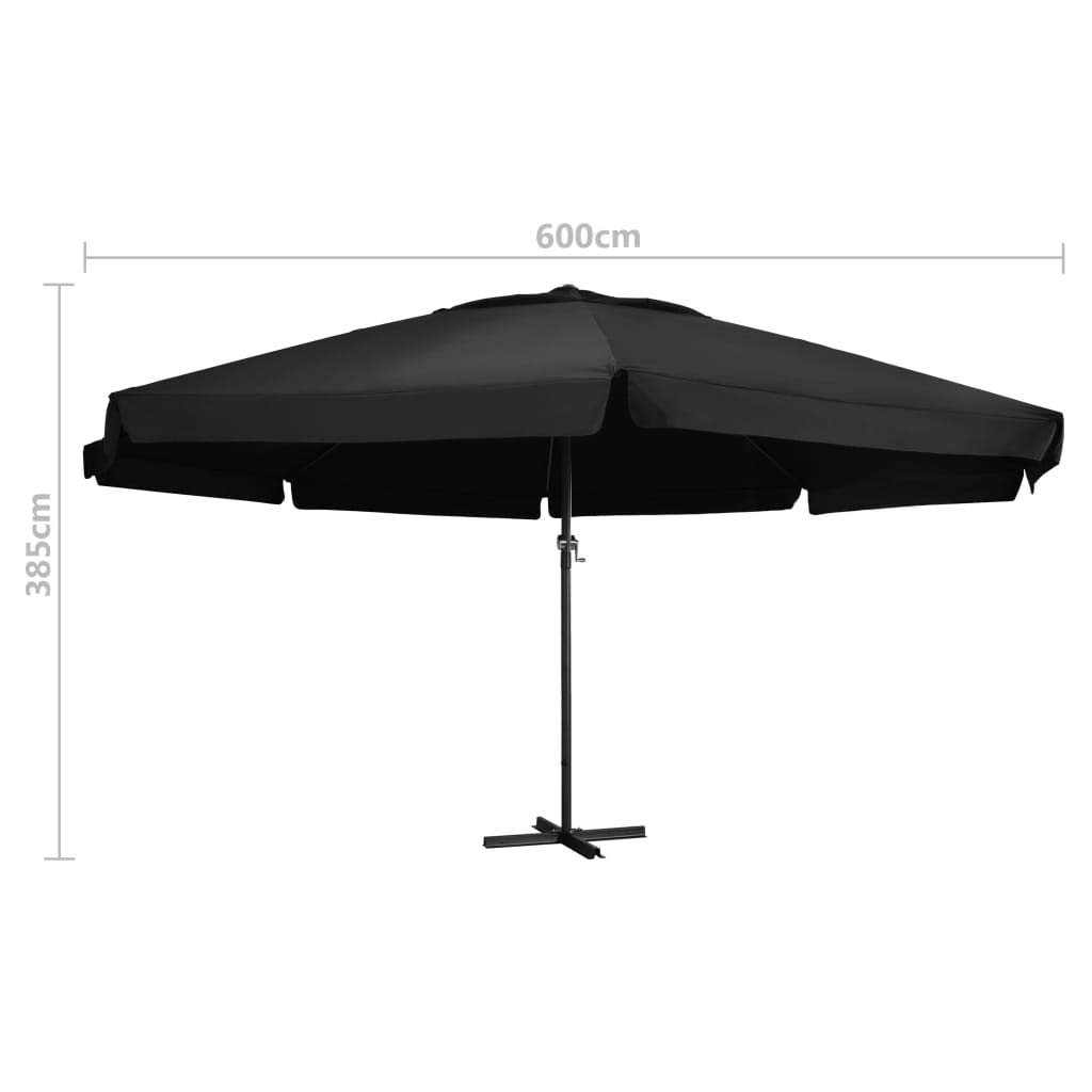 vidaXL Ombrellone da Esterni con Palo in Alluminio Parasole Protezione per il Sole Telo Protettivo Tenda Accessori da Esterni 600 cm Nero