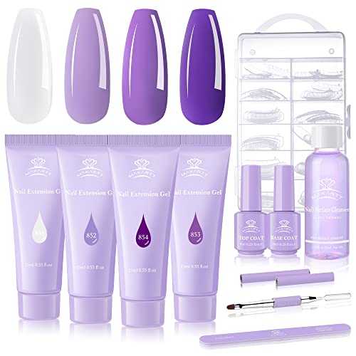 Makartt Poly Nail Gel Kit,4 Colors,Purple,Nail Extension Gel Builder, Strengthener,Strong Long Lasting Hard Gel, All in One Salon DIY Starter Kit