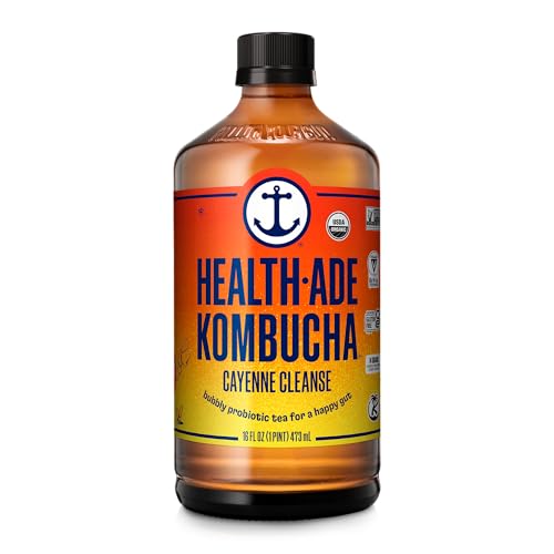 Health-Ade Kombucha Tea Organic Drink, Fermented Tea with Living Probiotics, Detoxifying Acids, Supports Gut Health, Non-GMO, Vegan, Gluten Free, 12 Pack (16 Fl Oz Bottles), Cayenne Cleanse