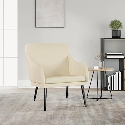 SooIarix Sillón crema 63 x 76 x 80 cm, piel sintética, sillón de salón con estructura de metal, silla tapizada para dormitorio, sillón orejero