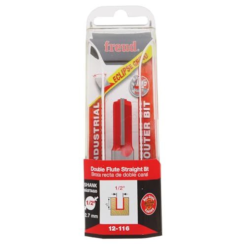 Image of Freud Double Flute Straight Router Bit with Tico Hi-Density Carbide for Maximum Performance - Ideal for Grooving & Edge Routing, 1 /2 inch Diameter, 1 /2 inch Shank, 1 inch Height, 2 Cutters - 12-116