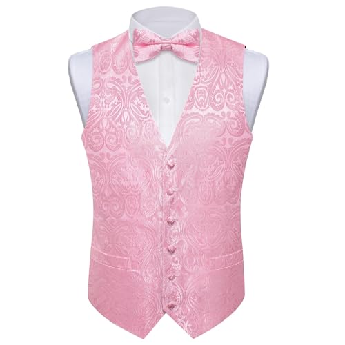 DiBanGu Silk Paisley Vest for Men Formal Suit Waistcoat and Bowtie Lapel Pin Set 7PCS Dress Vest for Suit or Tuxedo2
