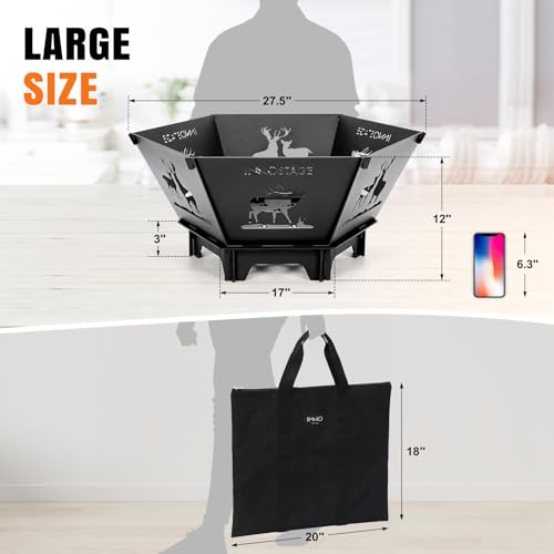 Inno Stage Fire Pit For Camping- 27.5 Inch Collapsible Firepit For Patio Outside Wood Burning Outdoor Indoor Bbq Picnic Foldable Fire Pits Bonfire Of Backyard Patio With Portable Tote Bag thumb #1