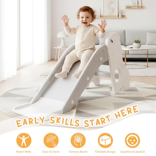 Toddler Slide for Kids Indoor Baby with Climber Ball Pit Slide in Pearl White Kids Indoor Freestanding Playset with Basketball Hoop - image 3